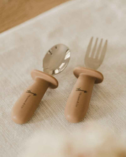 Ensemble de cuillère et fourchette en silicone et métal