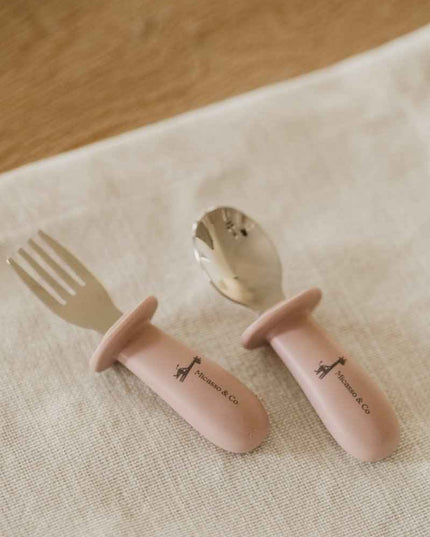 Ensemble de cuillère et fourchette en silicone et métal
