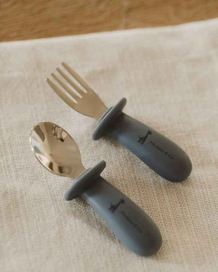 Ensemble de cuillère et fourchette en silicone et métal