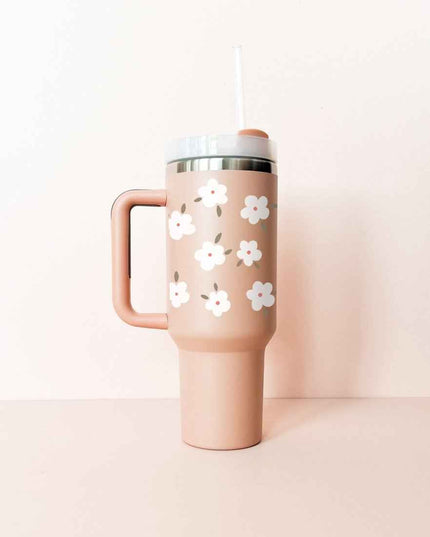Gobelet isotherme 40oz - vieux rose fleurs d'hiver