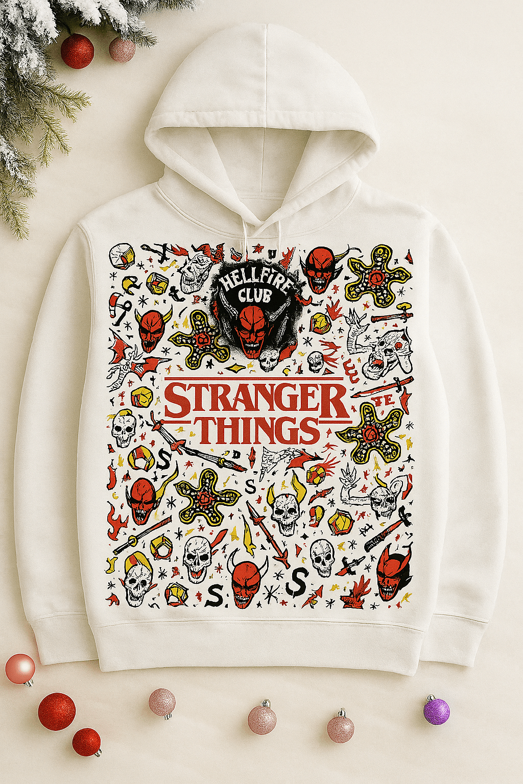 Collection Magie, Geek & Tendances -hoodies blanc stranger thing L'Atelier 9¾