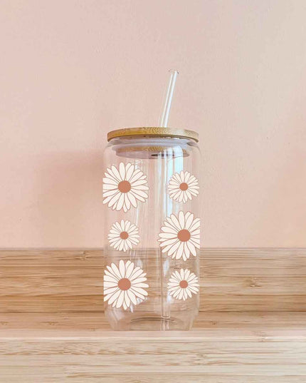 Verre boho - fleurs beige